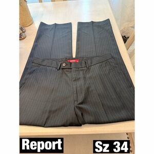 Report Black Pinstripe Trousers Sz 34 Straight Leg